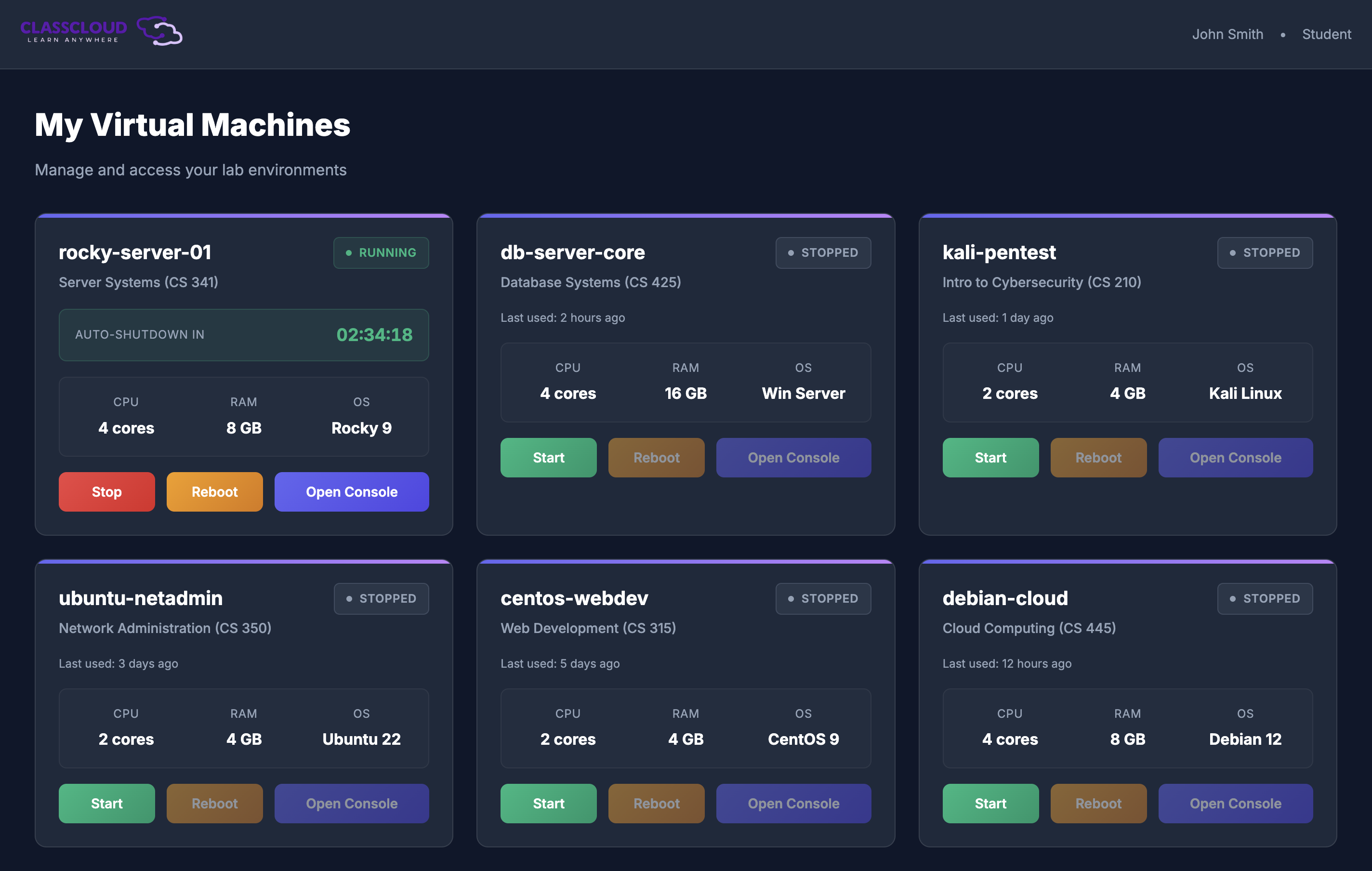 ClassCloud student dashboard